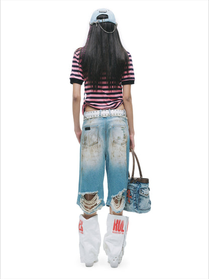 Patchwork Drawstring Adjustable T-Shirt