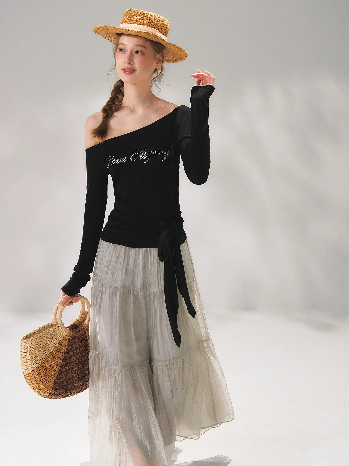 Pearlescent Textured Tiered A-Line Midi Skirt