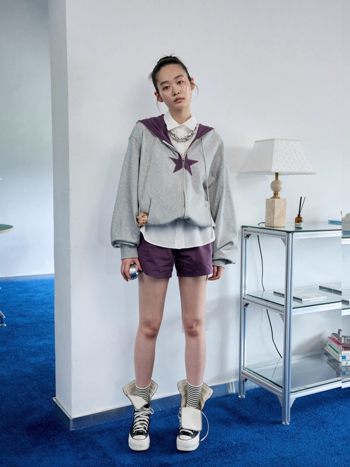 Star Patch Oversized Zip-up Hoodie