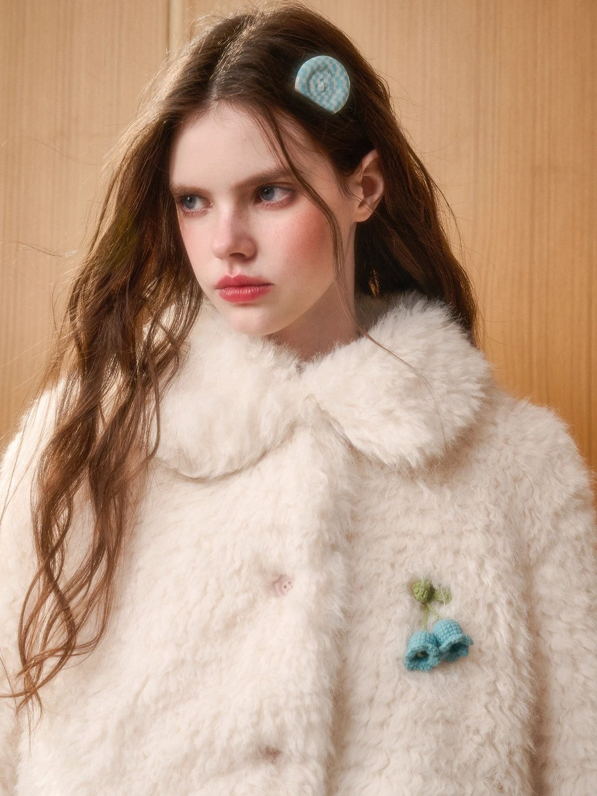 Cranberry Snow Plush Faux Fur Short Jacket