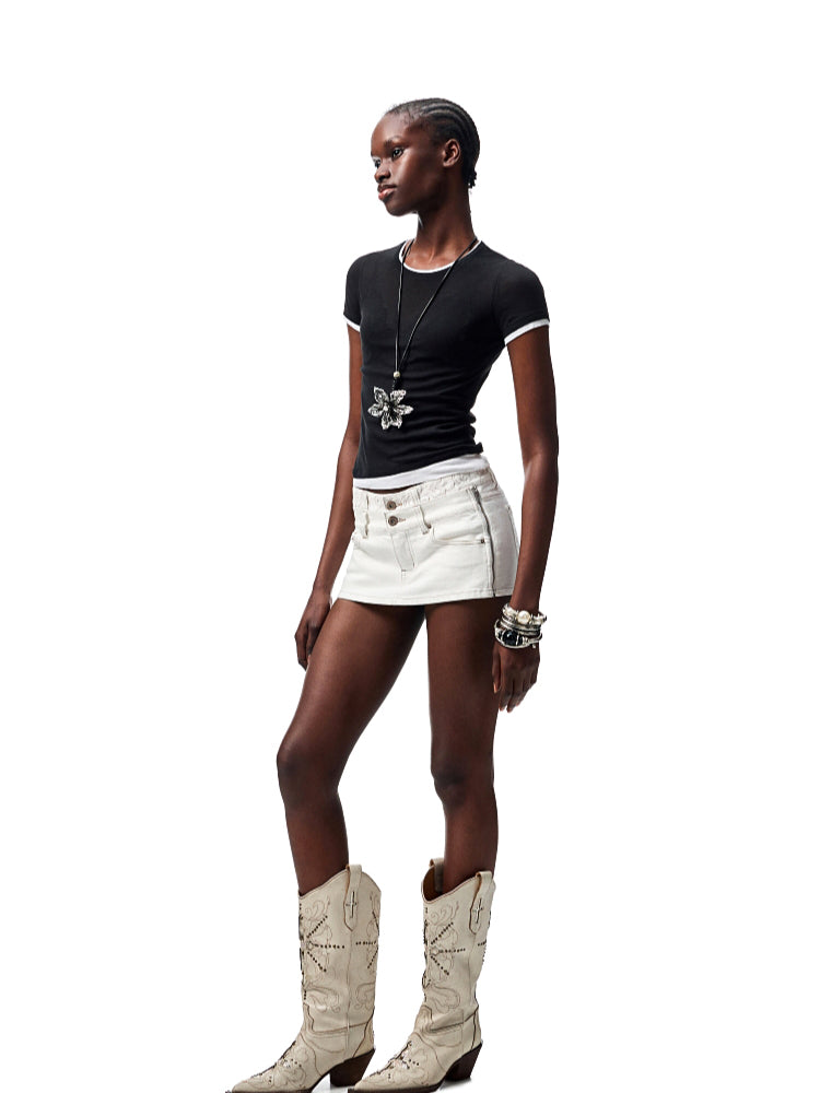 Fake Two-piece Color-Blocking Slightly Sheer T-Shirt