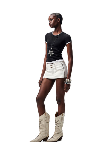 Fake Two-piece Color-Blocking Slightly Sheer T-Shirt