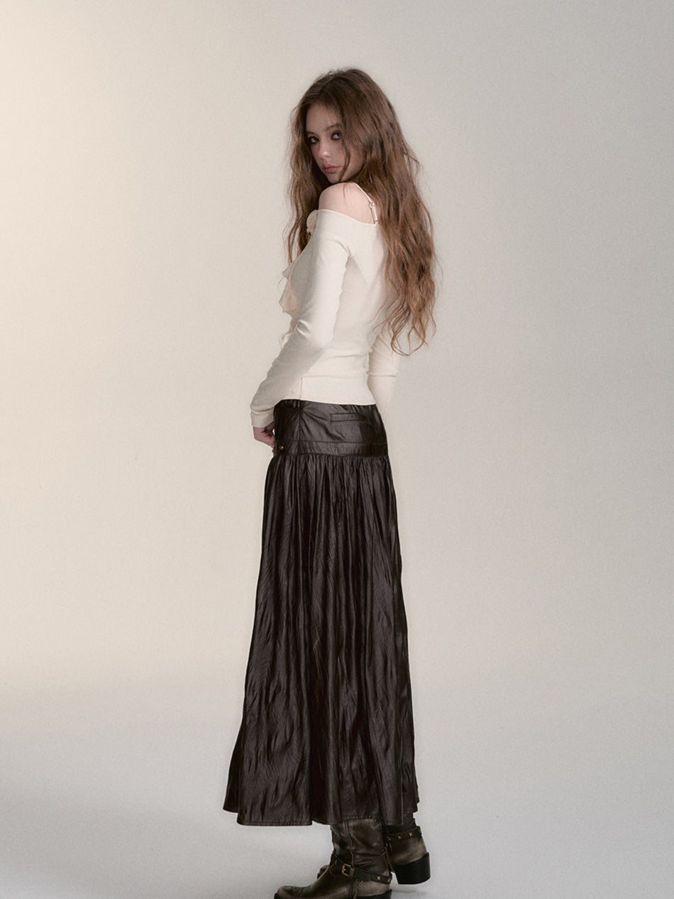 (Final Sale) Dark Coffee PU Midi Skirt