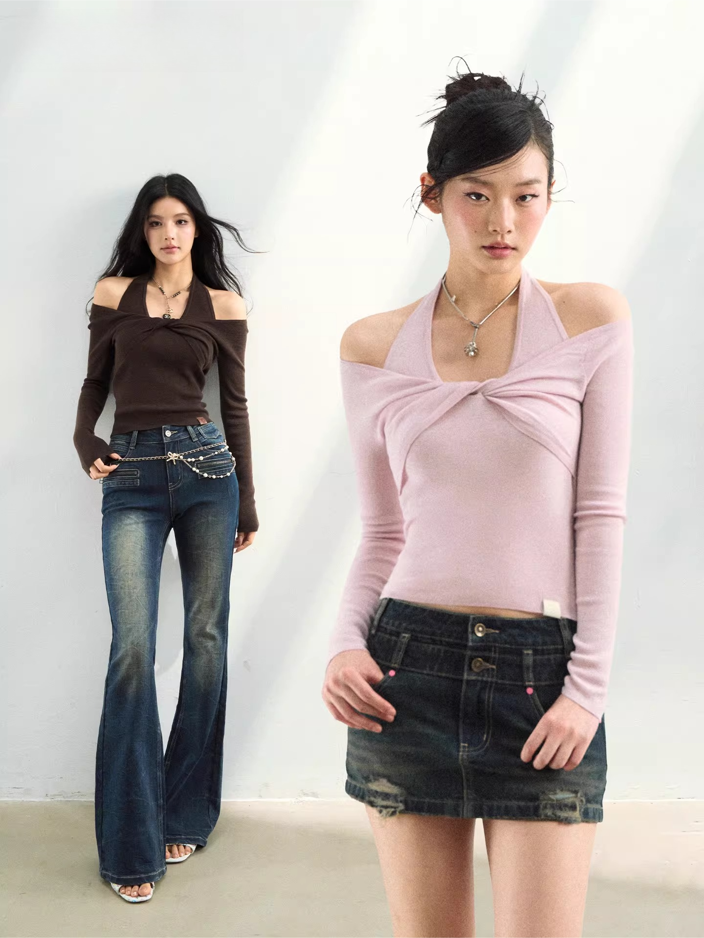 Off-Shoulder Halter Knit Top