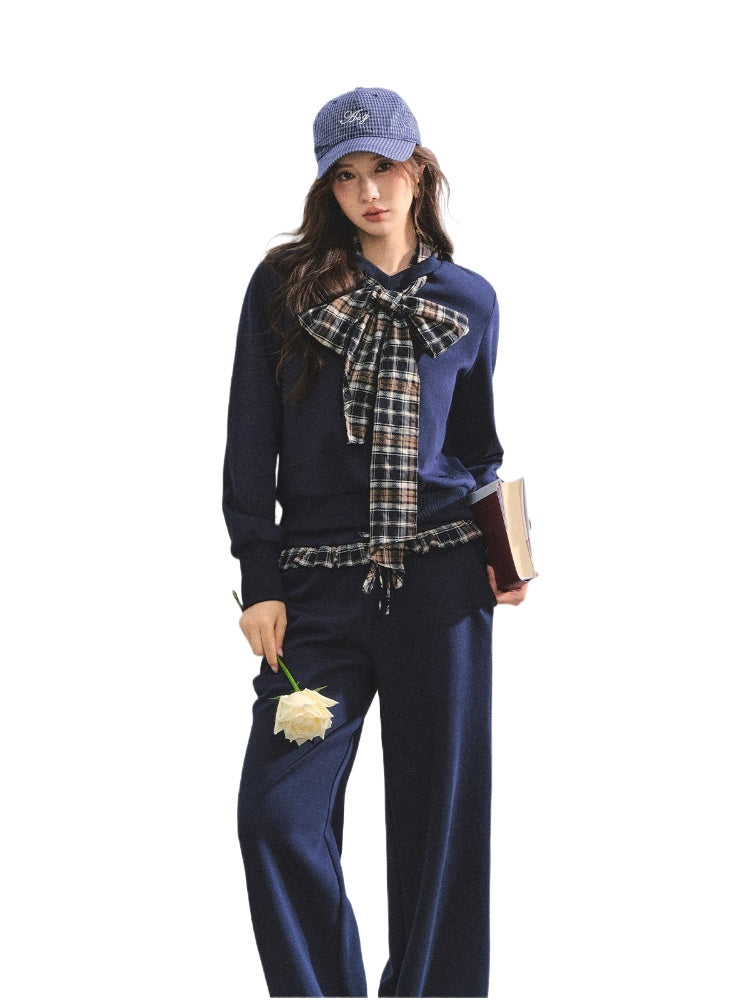 Plaid Bowknot Strappy Sweatshirt