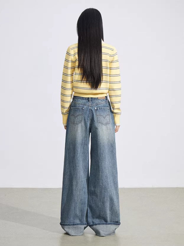 Vintage Wash Embroidered Wide-Leg Jeans