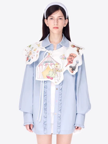 Detachable Cape Shirt Mid-Length Jacket