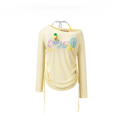 Asymmetric Shoulder Long Sleeve Top Set