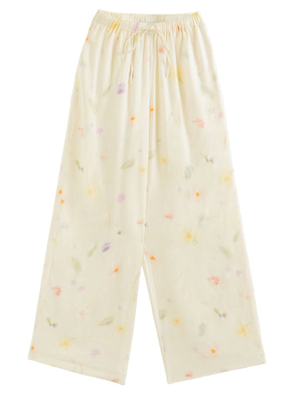 Floral Elastic Waist Straight Leg Casual Pants - CHINASQUAD