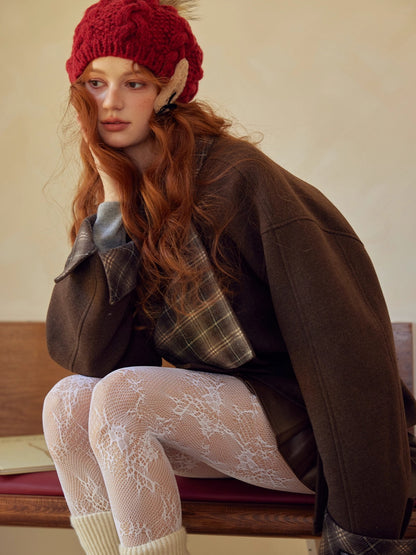 Plaid Panel Belted Wool-Blend Jacket