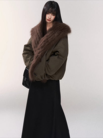 Fur Collar Goose Down Cropped Puffer Jacket