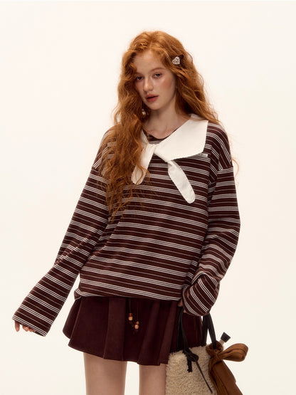 Bow-Tie Striped Long-Sleeve T-Shirt