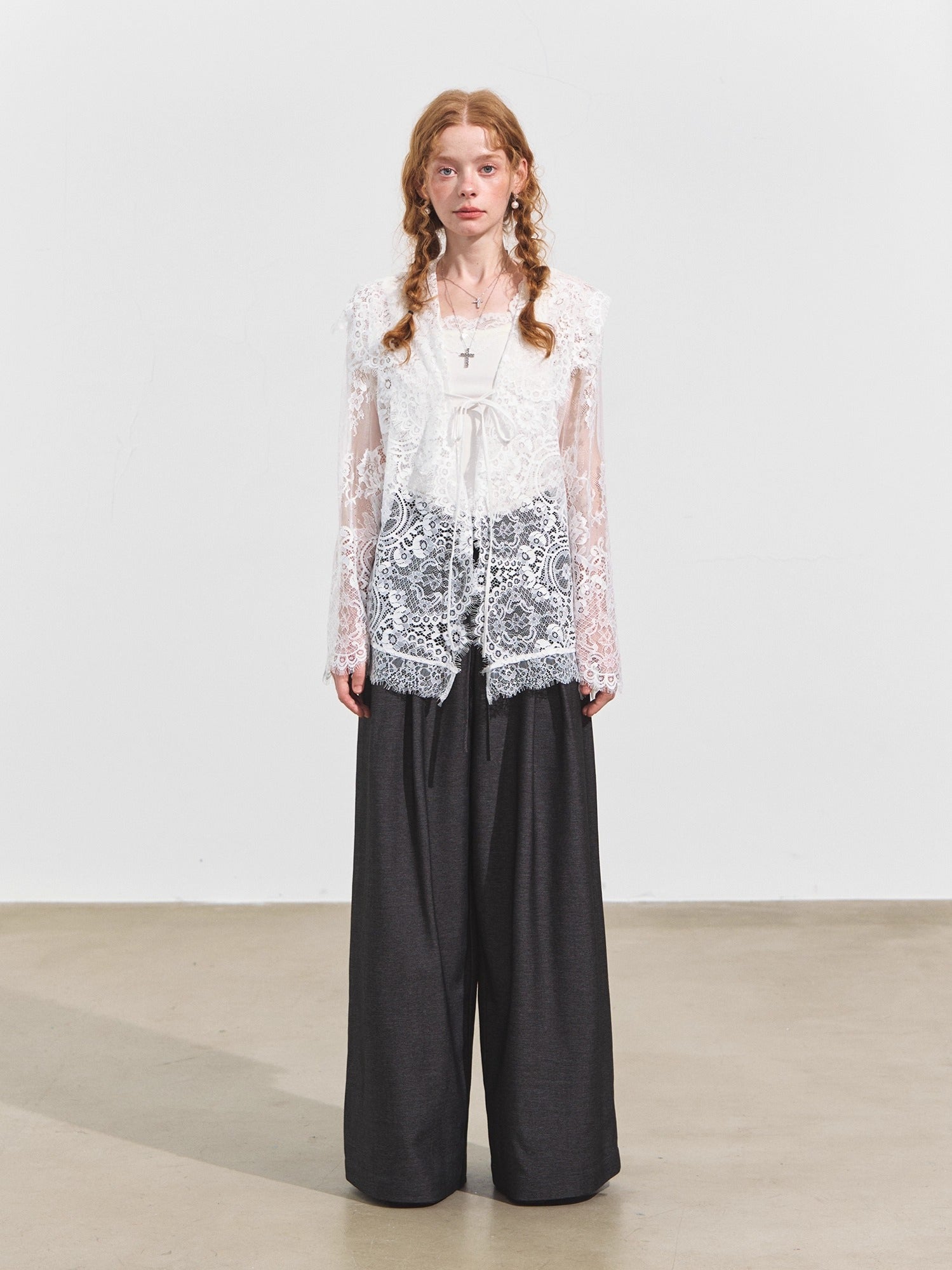 Hooded Lace Panel Overlay Blouse