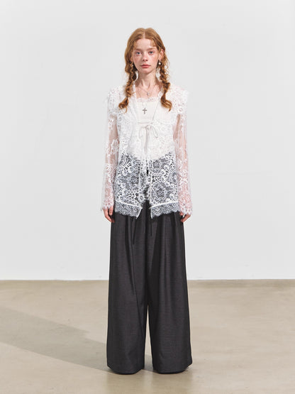 Hooded Lace Panel Overlay Blouse