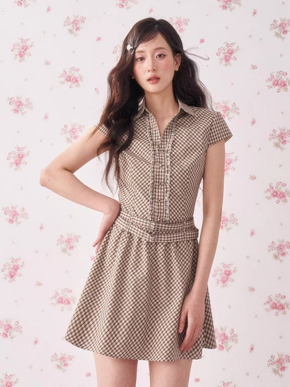 Ruffle Collar Plaid Shirt Dress