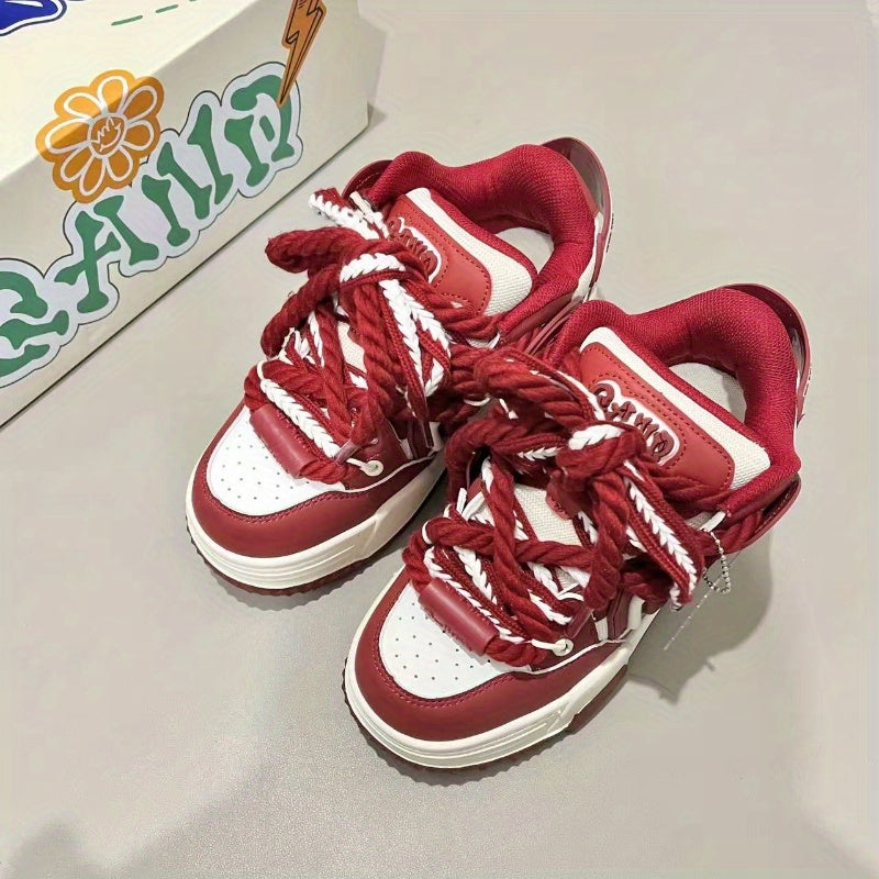 Burgundy Low-Top Casual Sneakers