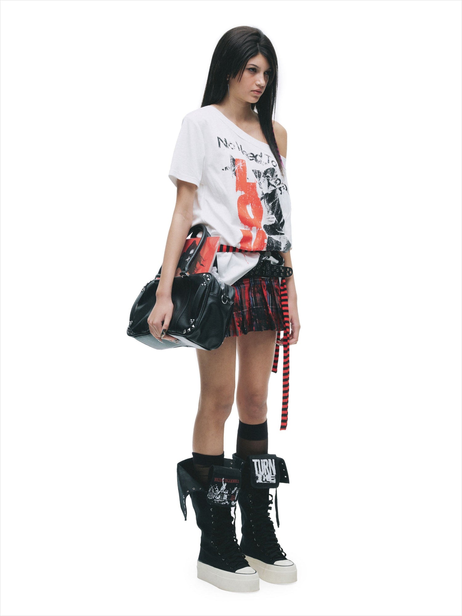 Laser-Burn Punk Graphic Oversized T-Shirt