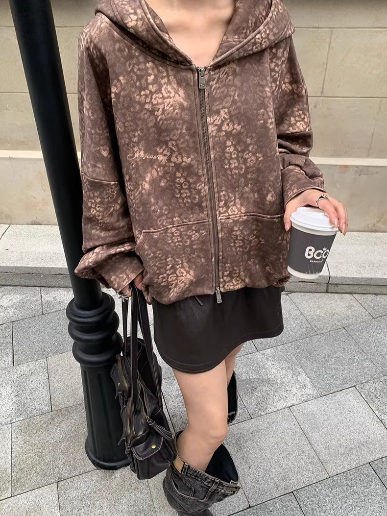 Oversized Hooded Zip-Up Sweatshirt