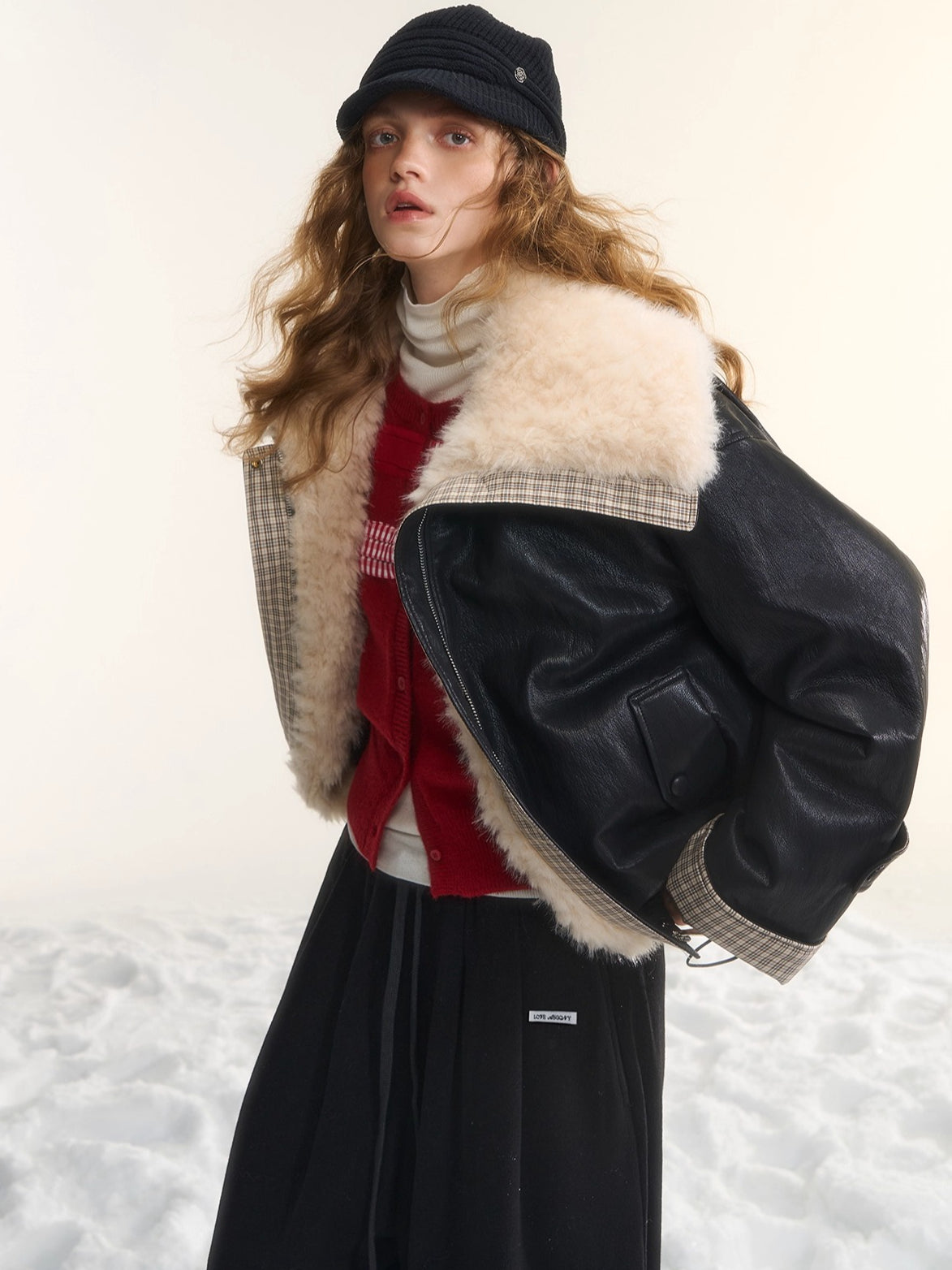 Faux-Fur Collar Down Leather Jacket