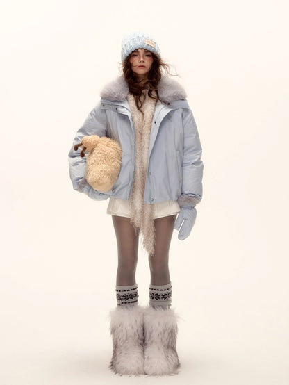 Fur-Collar Short Down Puffer Jacket