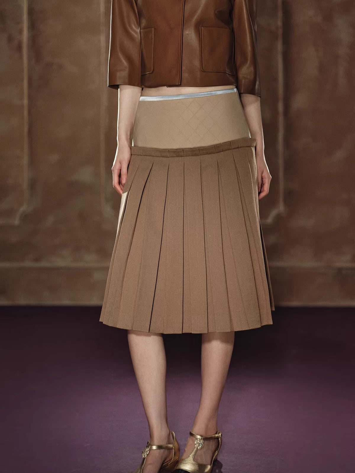 A-Line Skirt &amp; Cropped Sleeve PU Jacket Set