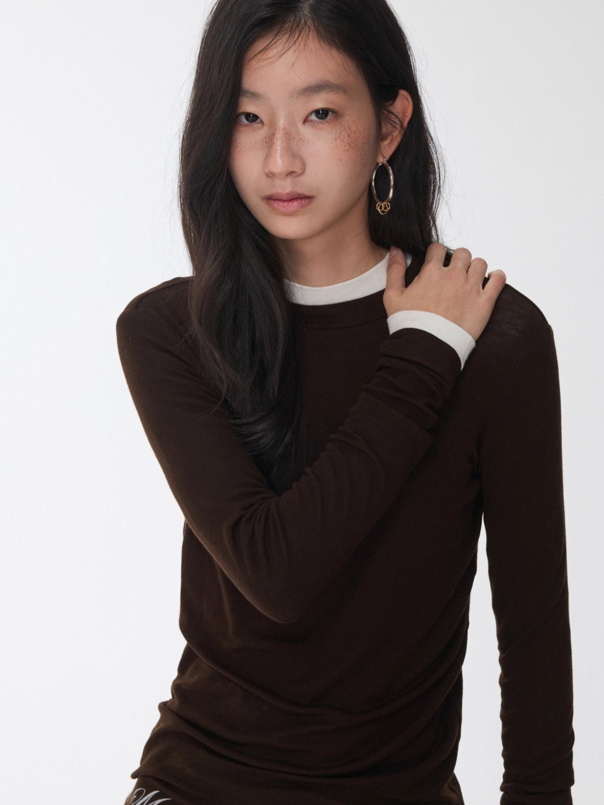 Basic Round-Neck Letter Print Semi-Sheer T-Shirt