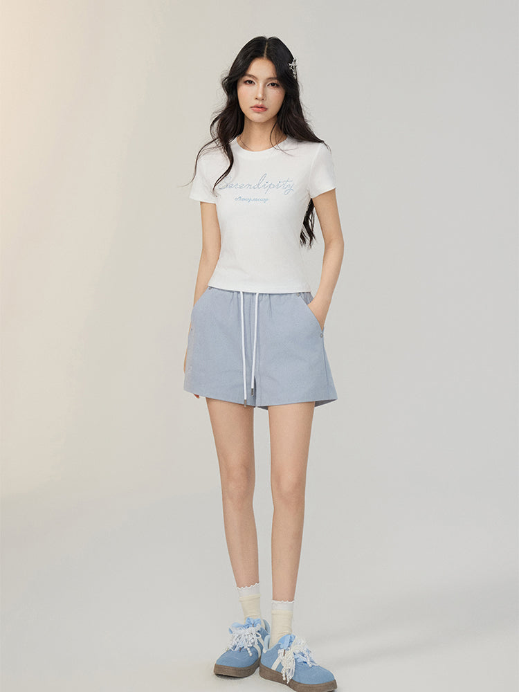 Tencel Sparkling Rhinestone Regular Shoulder T-shirt