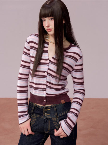 Contrast Striped Wool-Blend Knit Cardigan