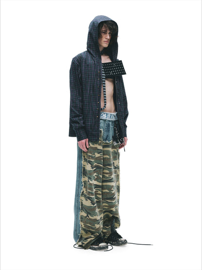 Distressed Studded Hooded Shirt