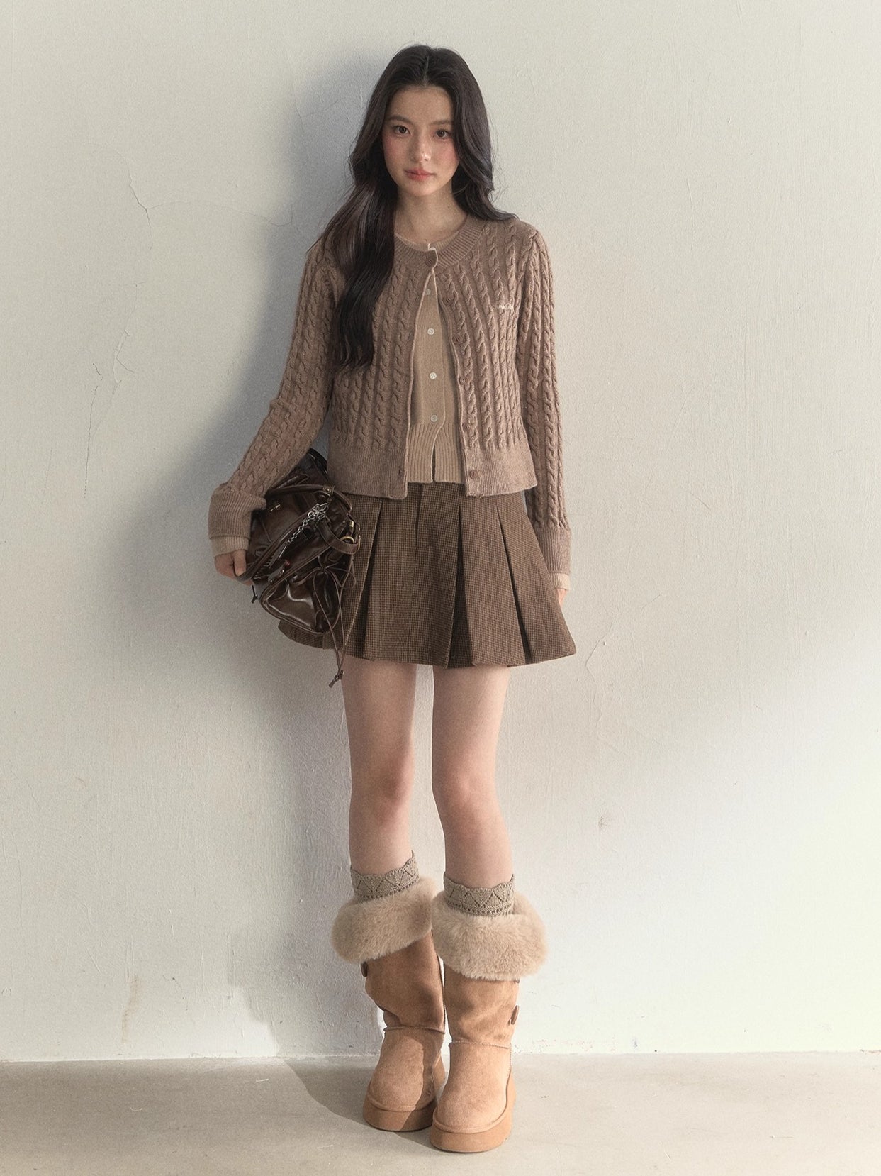 “Hazelnut Latte” Detachable Collar Retro Knit Cardigan