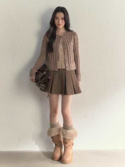 “Hazelnut Latte” Detachable Collar Retro Knit Cardigan
