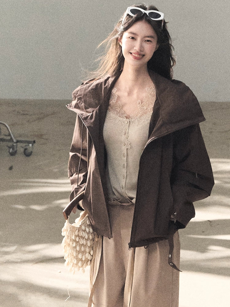 Sculpted Lace-Trim V-Neck Fitted Knit Cardigan