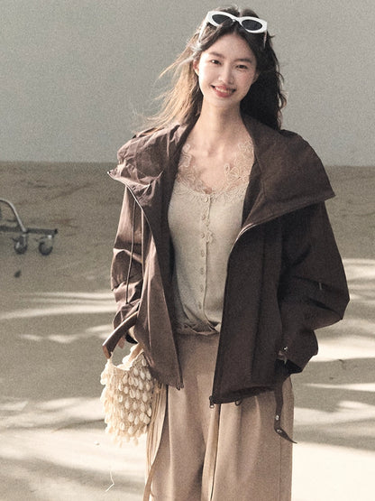 Sculpted Lace-Trim V-Neck Fitted Knit Cardigan