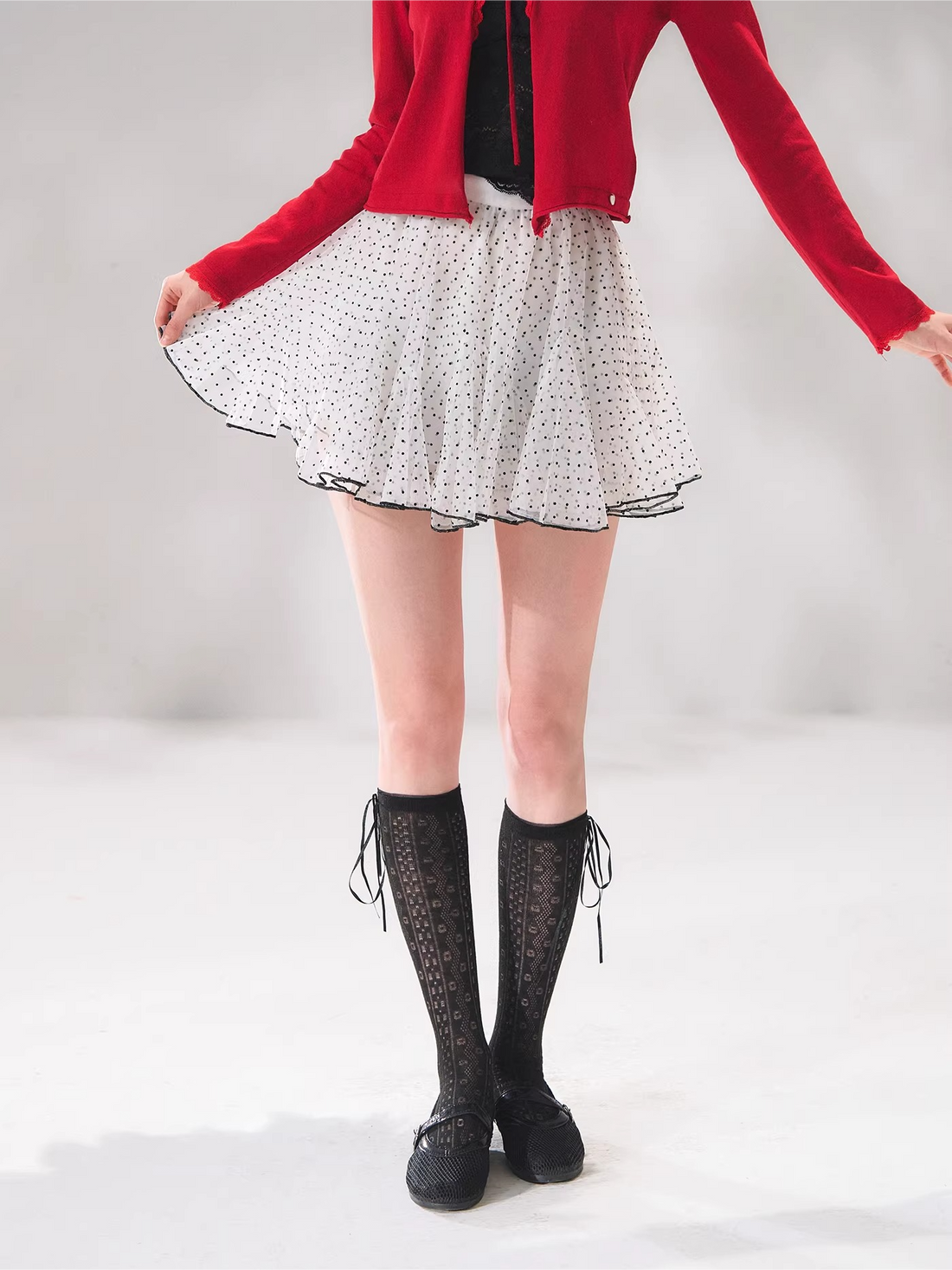 Flocked Polka Dot A-Line Tulle Mini Skirt