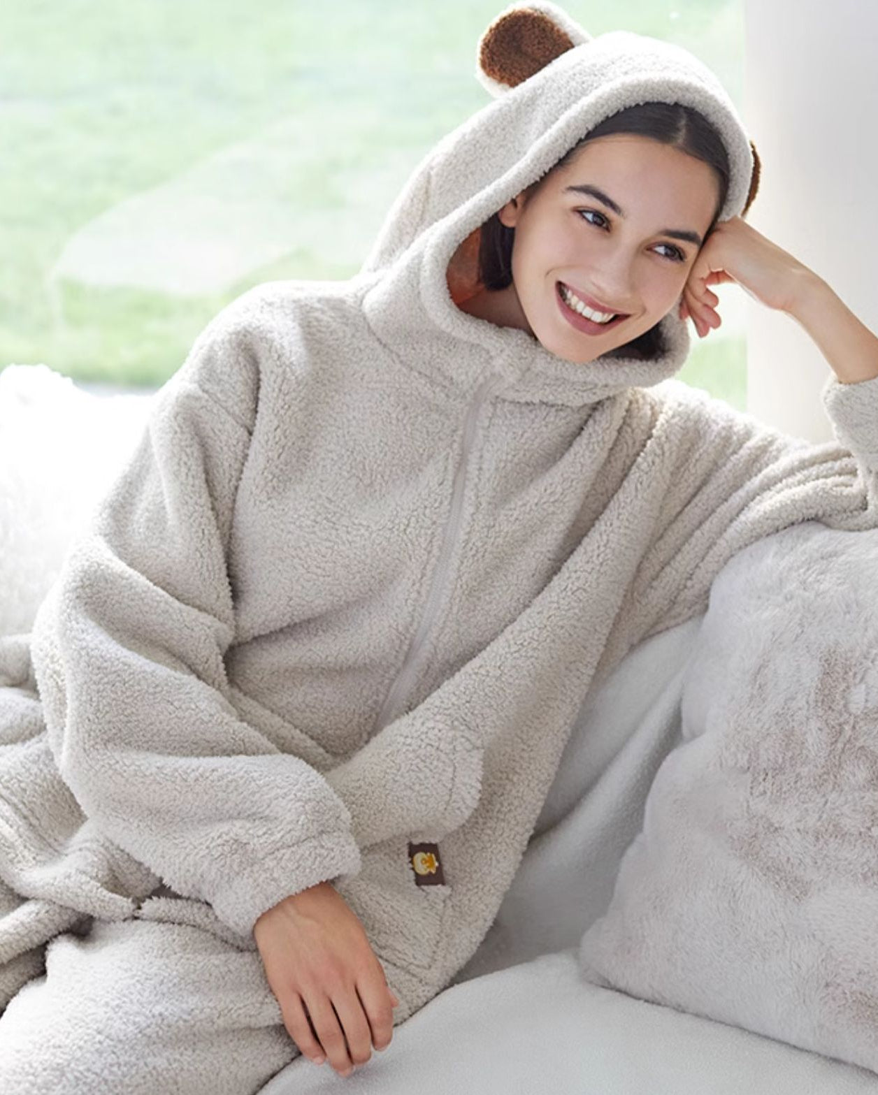 Panda Pattern Coral Fleece Couple Winter Pajama Set