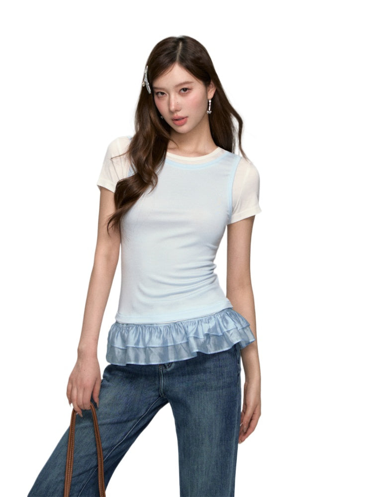 Two-piece Ruffled Bottoming Top - CHINASQUAD