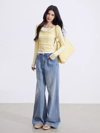 Heart Stud Wide-Leg Jeans