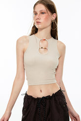 Striped Waist-Cinching Tank Top - CHINASQUAD