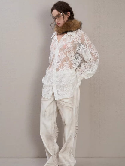 Lace-Detail Oversized Silhouette Shirt