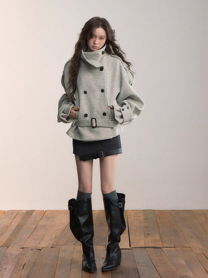 Structured Wool-Blend Asymmetric Hem Skirt