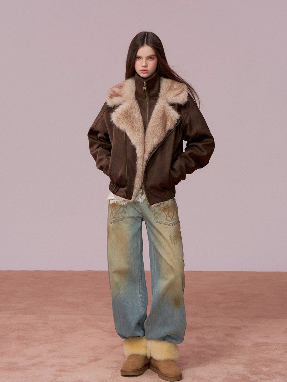 Faux Fur Collar Padded Two-in-One Jacket