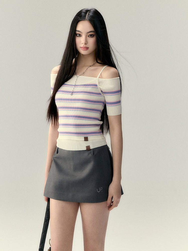 Striped Knit Short Acid Wash Tank Top