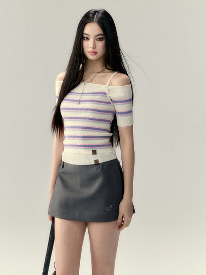 Striped Knit Short Acid Wash Tank Top