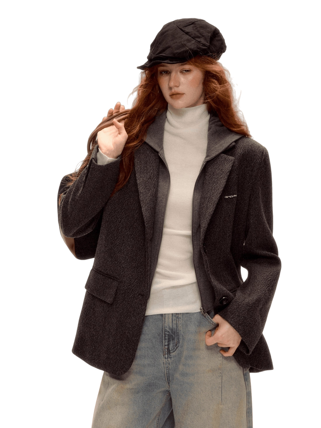 Grey Layered Wool-Blend Hoodie Blazer