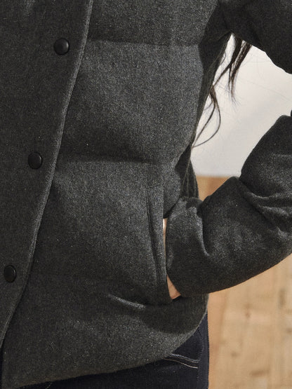 Gray Wool-Blend Quilted Short Puffer Jacket