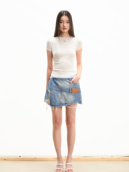 Washed Twill Misaligned Lazy Shorts