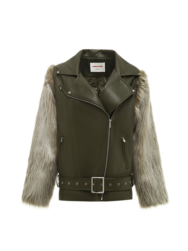 Fur Panel Quilted Moto Jacket