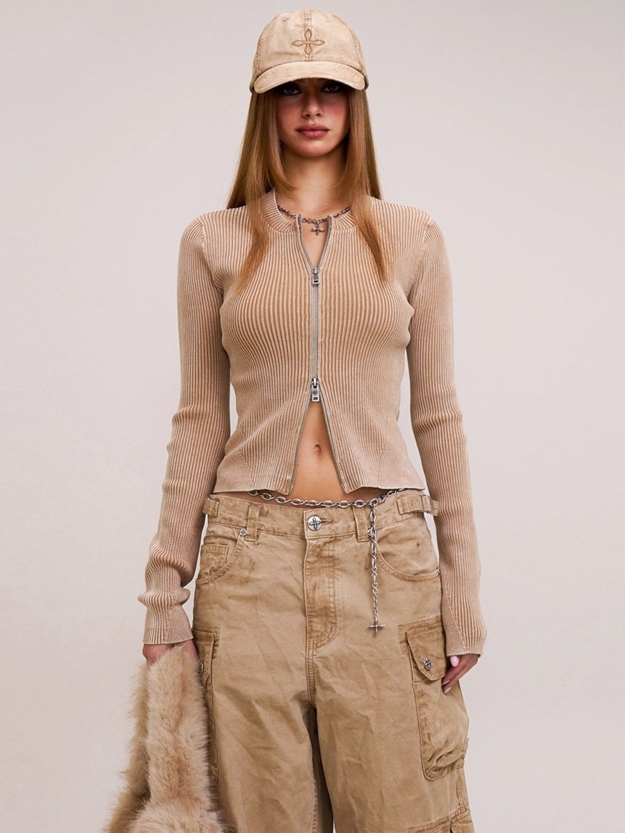 Wild Retro Zipper Knit Cardigan