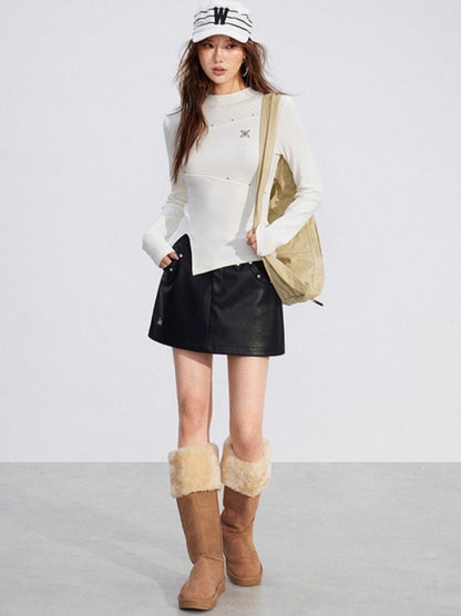 Slit Long-Sleeve Statement Base T-Shirt