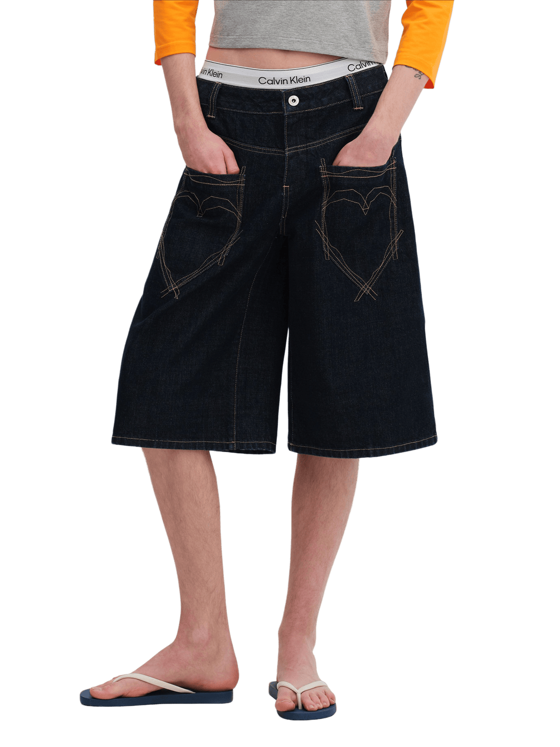 Vintage Raw Denim Cropped Straight-Leg Jeans